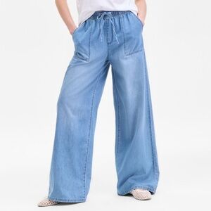 Wide Leg Pants Denim Pockets Pull On High Rise Waist Tie Size Medium NEW!